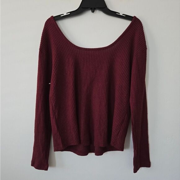 Abound Waffle Knit Sweater Burgundy - Picture 3 of 6